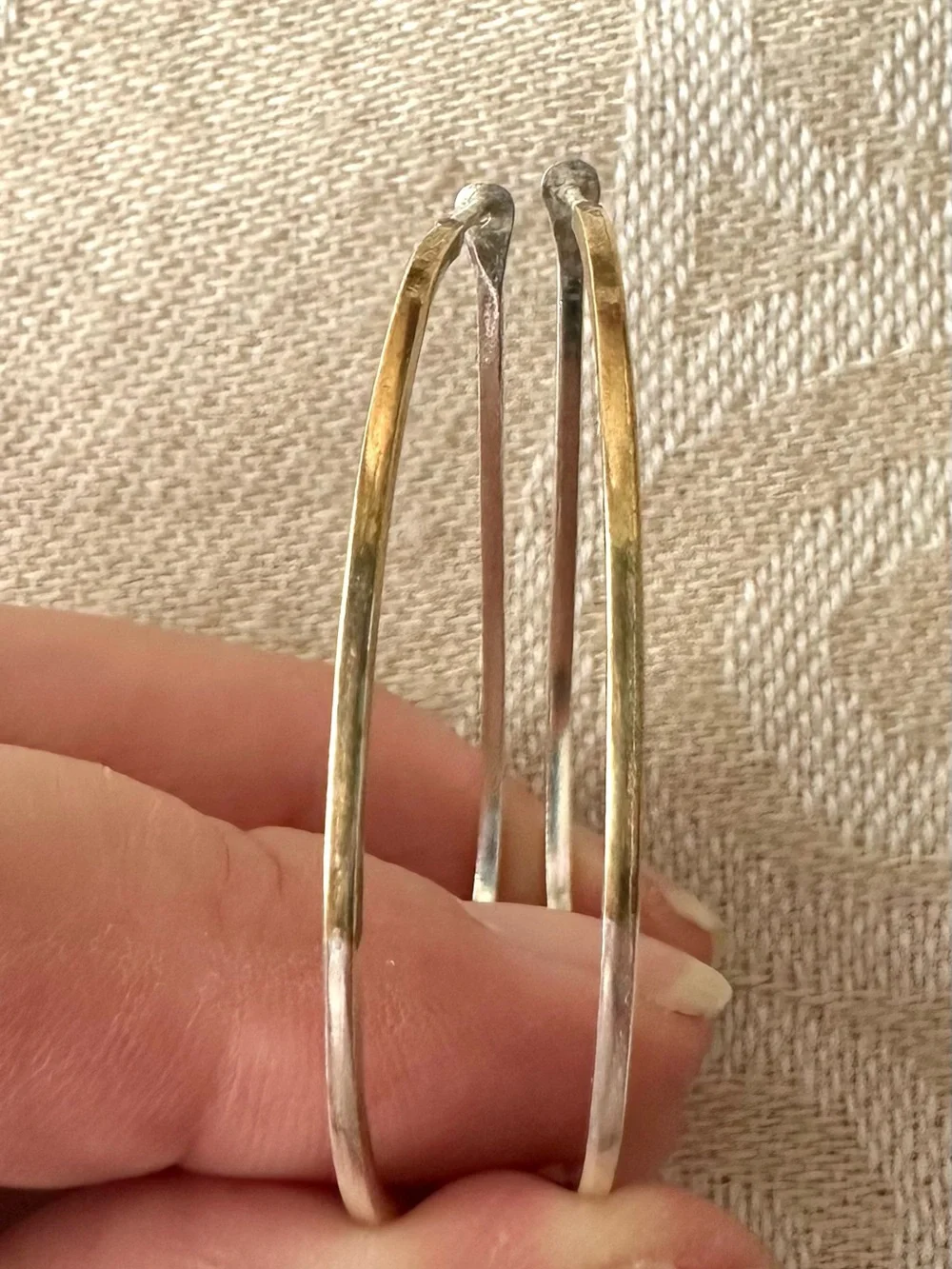 Two-Tone Teardrop Hoop Earrings Silver Gold Tone Modern Minimalist